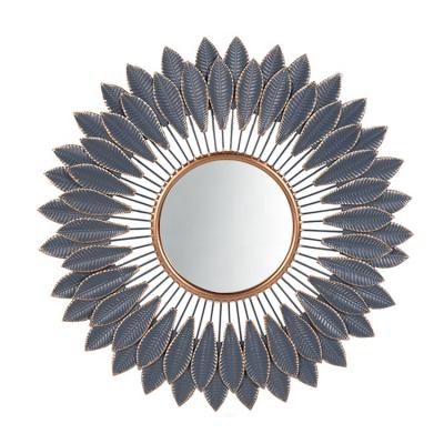 China Samll Quantity Acceptable Home Decor Large Mayco Beauty Leaves Sunflower Shape Metal Framed Decorative Wall Hanging Mirror for sale