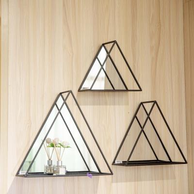 China Iron Mayco Entryway Makeup Triangle Accent Black Metal Shelf Mirror Set for sale