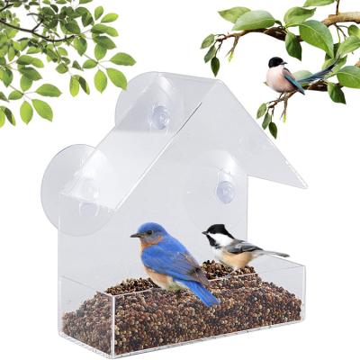 China Viable Wholesale Bird Feeders 3 Strong Suction Window Cups Hanging Wild Bird Feeder Clear Acrylic Housing for sale