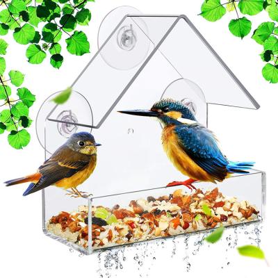 China Viable Wholesale Clear Acrylic Window Bird Feeder Hanging Indoor Wild Bird Watching Bird Feeder for sale