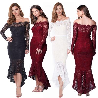 China 2022 New Fashion Washable Women's Floral Lace Dress Sleeve Long Off The Shoulder Wedding Mermaid Dress Prom Dress for sale