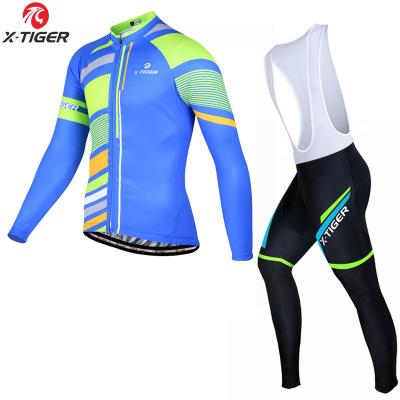 China X-TIGER Antibacterial Long Sleeve Pro Cycling Jersey Set Winter Clothing Thermal Suit Fleece Mountain Bike Cycling Jersey Top Men Cycling Set for sale