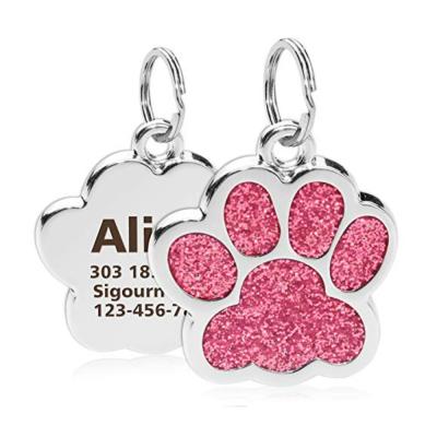 China Personalized Viable Paw Glitter Pendant Pet Dog Puppy Pet ID Name Tag Necklace Tags Engraved Cat Dog Pendant Accessories for sale