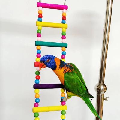 China Viable Birds Pets Parrot Scales Climbing Toy Hanging Colorful Balls With Natural Wooden Parrot Toys For Conures Parakeets Cockatiels for sale