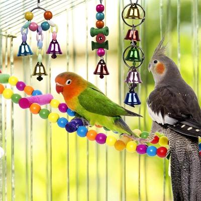 China 10 Pcs Viable Bird Toys Set Swing Chewing Training Toys Hanging Small Parrot Hammock Parrot Cage Bell Bird Chewing Toy With Ladder for sale