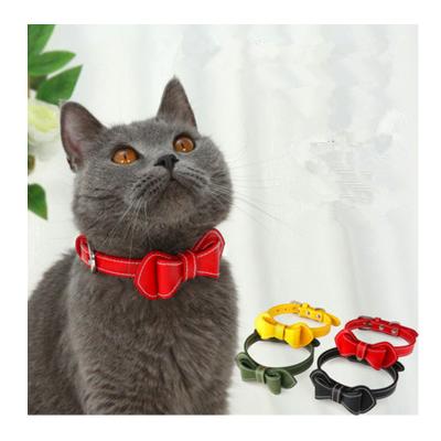 China JEWELED 4 Colors Dog Cat Collar Safe Adjustable Bowknot Soft Fashion Collar Anti Kitten Bow Tie Cute Necktie Sharp PU Pet Supplies for sale