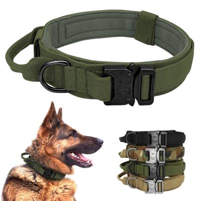 China JEWELED Military Tactical Dog Collar Nylon Thickening Medium Large Dog Collars For Training Walking Control Handle Duarable Dog Collar for sale