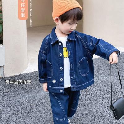 China Two-piece set 2021 Western European and American autumn style children's suit cowboy boy two-piece set CIFS preppy clothing to customize for sale