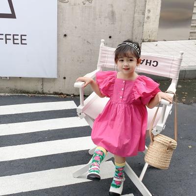 China Anti-wrinkle girls dress 2022 summer new product pink princess Korean version big flight sleeves cute dress to trace customization for sale