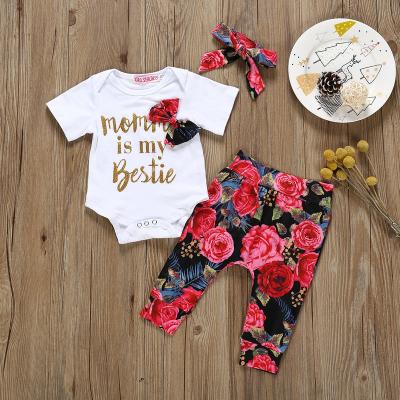 China Preppy style foreign covers European and American children's romper printed pants + headband three-piece set to customize for sale