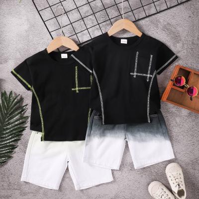 China European and American foreign trade two-piece style 2021ins style boys preppy round neck short sleeve children's clothing to customize for sale