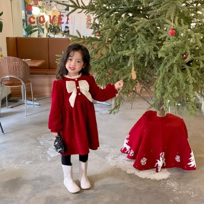 China 2021ins European and American children's clothing Korean girls ladies anti-wrinkle bows and velvet skirts new year models to customize for sale