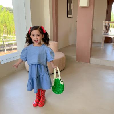 China 2021ins Style Preppy Style Summer European and American Children's Clothing Girls Denim Suit Light Color Washed Jacket + Short Skirt Customize for sale