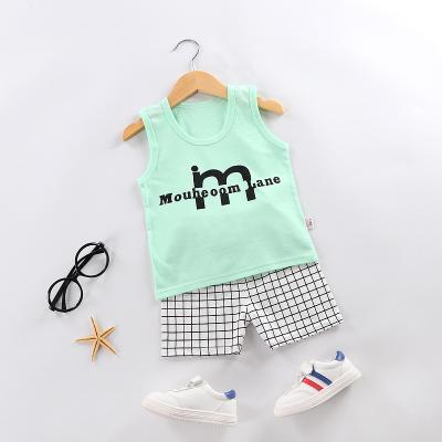 China 2022 New Summer Breathable Children Vest Suit Boys Girls Baby Contrast Cotton Vest Shorts Two Piece Set for sale