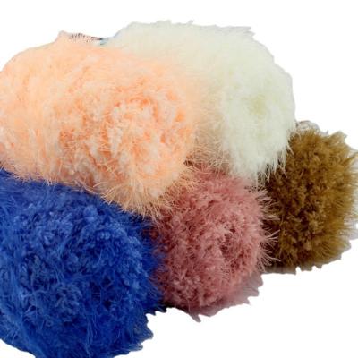 China hand knitting 100 nylon feather yarn  multicolor yarn space dyed feather Crochet fancy yarn for sale