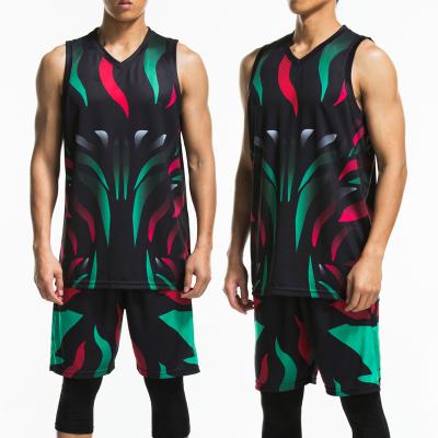 China Breathable Custom Design Sublimated Poly Mesh Stitched Breathable Custom Basketball 100% Tank Tops Sets for sale