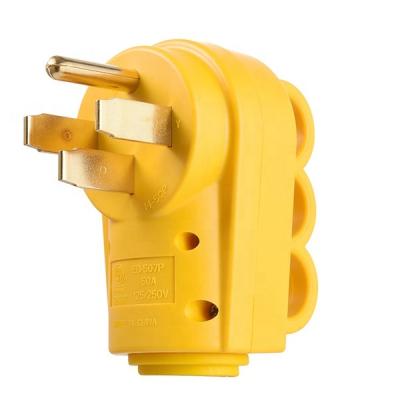 China Ergonomic Handle MICTUNING 125/250V 50Amp RV Heavy Duty Replacement Male Plug With Ergonomic Handle - Yellow for sale