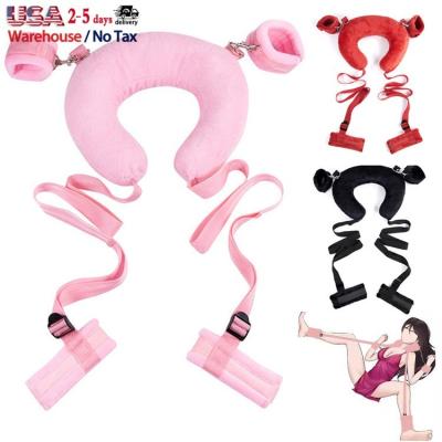 China Bondage BDSM Kit Adjustable Bed Straps Handcuffs Set With Soft Hairy Comfortable Pillow Wrist And Ankle Cuffs For Couples for sale