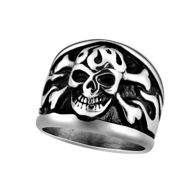 China Special Hot Midnight Stainless Steel Skull Hiphop Ring For Mens Biker Crossbones Rings Silver Blazing Skull Rings Punk Style Mens Jewelry for sale