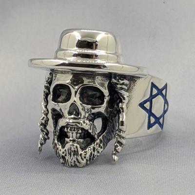 China 316L Stainless Steel Skull Ring Israel Punk Jewish Statement Rabbi Rings David Bar Mitzvah Kabbalah Amazon Jewelry Band Blue Star for sale