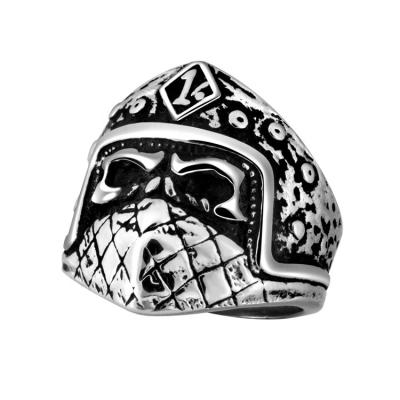 China Cheap Mens Non-fading Halloween Skeleton Ring Charm Biker Rings Stainless Steel Skeleton Helmet Ring With 1% Devil Skull for sale