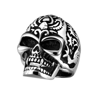 China Men's Stainless Steel Dominant Ring Skull Non-fading Personality Flame Style Nightclub Biker Stylish Gothic Punk Ring For Male for sale