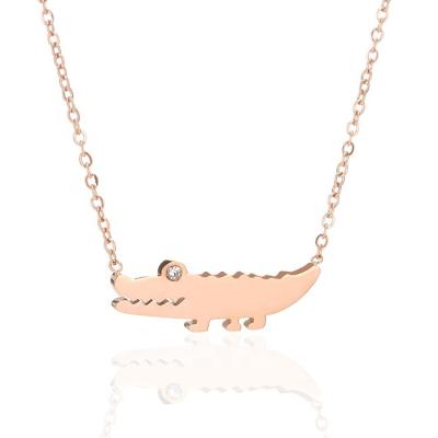 China Korean Style Women Girls Jewelry Rose Gold Plated Fashion Crocodile Charm Stainless Steel Necklace CLASSIC Alligator Pendant Necklace for sale