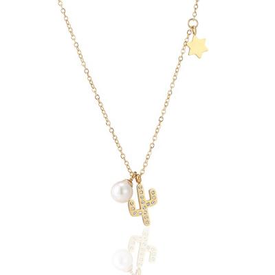 China CLASSIC Tiny Cactus Pendant Necklace For Women Gold Plated Stainless Steel Cactus Star Charm Chain Necklace CZ Crystal Birthday Gifts for sale