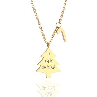 China CLASSIC High Quality Stainless Steel Christmas Tree Necklaces Jewelry For Women Girls Xmas Crutch Charm Necklace Chain Holiday Jewelry for sale