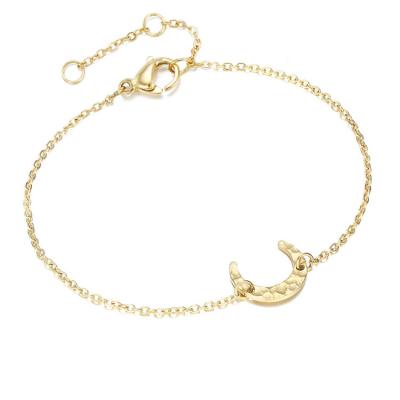 China JPLEE TRENDY Stainless Steel Crescent Moon Charm Chain Bracelets Gold Plated Hammered Moon Charm Jewelry For Women Wholesale SB1004 for sale