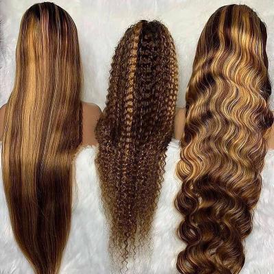 China Body Wave Wholesale Highlights Color Wave Curly Wig Remy Human Hair Lace Wig Cuticle aligned Human Hair Hd Lace Front Wigs for sale