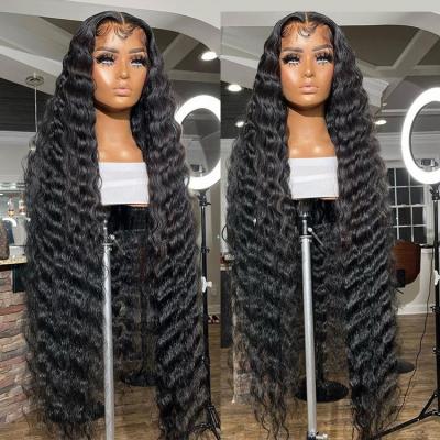 China Deep Lace Front Wig Vendor, Raw Brazilian Virgin Hair Lace Wig, Full Hd Lace Hair Body Wave Wigs For Black Women for sale