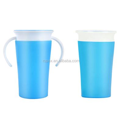 China New Design BPA Free Spin Magic Leakproof 260ml Plastic 360 Degree Miracle Water Trainer Cup With Double Handle for sale