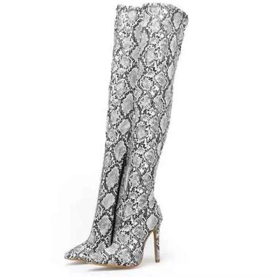 China Fashion Trend Print Women Custom Nightclub Sexy Snake Point Boots Over The Knee Plus Size Boots Pants High Heel Boots For Women for sale