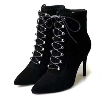 China Cushioning Black Lace-up Boots Led Suede Boots Lady Shoes Woman Stiletto Work Shoes for sale