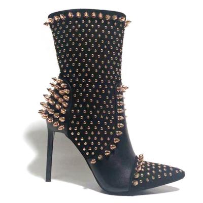 China Black PU Women's Shoes Metal Damping Rivets Decorative Punk Style Motorcycle Women's Night Performance Boots for sale