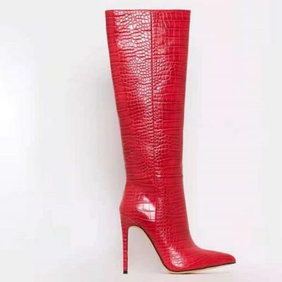 China Black waterproof high boots and plus-size red crocodile-patterned heels for fashion ladies thigh high boots for sale