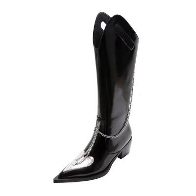 China New Design Winter Boots Heart Female Waterproof Black Pointed Silver Thick Personality Western Cowboy Boots Tend Chelsea Boot for sale