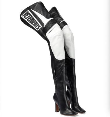 China Custom Fashion Patchwork Black And White Color Waterproof Over The Knee Sexy Women'S Boots Plus Size for sale