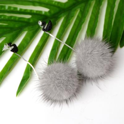 China 2020 edition fashion mink fur ball earrings Korean women's eardrop earring girl earring young hair Korean version round coat for sale