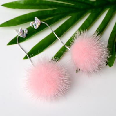 China 2020 fashion mink fur ball stud earrings korean crystal jewelry eardrop fashion mink fur earring popular popular seller manufactor for sale