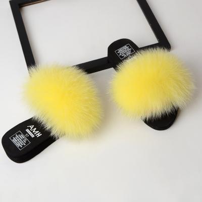 China 2020 Customized Durable Fox Fur Slippers Real Fur Slides Fox Fur Slippers Women's High Heel Slope Heel Summer for sale