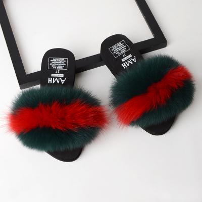 China Fox fur slippers real fox fur slippers women breathable fashion fox fur slippers Europe and America and cheap bags slope high heel for sale