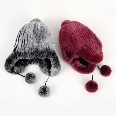 China Real Rex Rabbit Fur Hat COMMON winter and fur woven children warming and thickening outdoor cold protection for sale