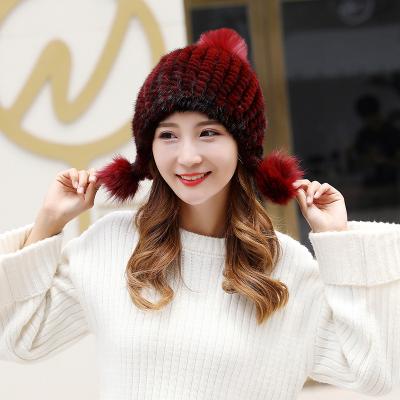 China Mink Hair Hat Female Autumn COMMON Fur-woven and Warm Winter Protective Ear Thickening Fox High-crowned Hair Ball for sale