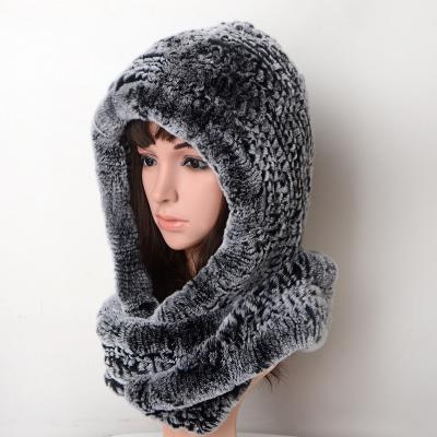 China Russian Rex Rabbit Fur Woven Hat Winter Scarf Ear Sheath Real Fur Hat Female COMMON Warm Winter Full Scarf, Hood and Ear Prot for sale