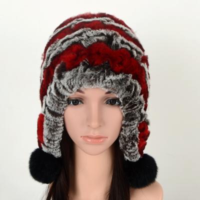 China Rex Rabbit Hair Woven Female COMMON Leather Winter Hat Thicker Warmer Hat for sale