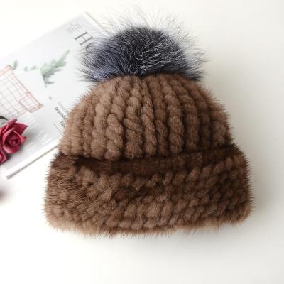 China Fashion COMMON Hot Selling Mink Hair Hat Lady Winter Dome Fox Hair Ball Fur Woven Hat for sale