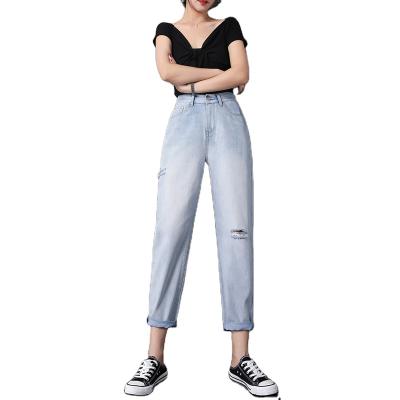 China 2021 new version spring women's damaged denim QUICK-DRY slim high-waist casual loose pants thin and long jeans for sale