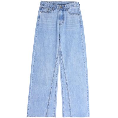 China 2021 Autumn Customized Women's Korean Straight Loose Wide Leg Design Breathable Thin Stitching Jeans for sale